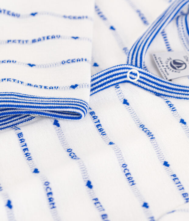 Strampler aus Baumwoll-Jacquard weiss/blau