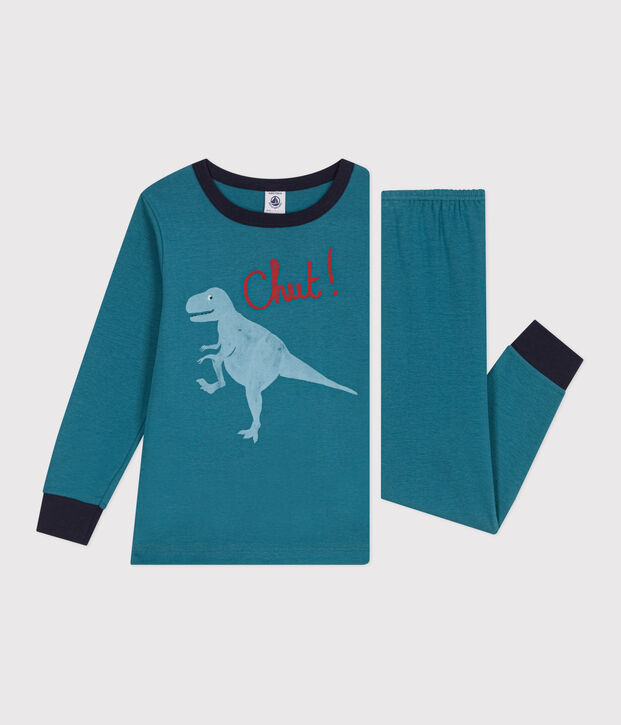 Lang&auml;rmeliger Kinder-Pyjama aus Baumwolle mit Dinos gr&uuml;n