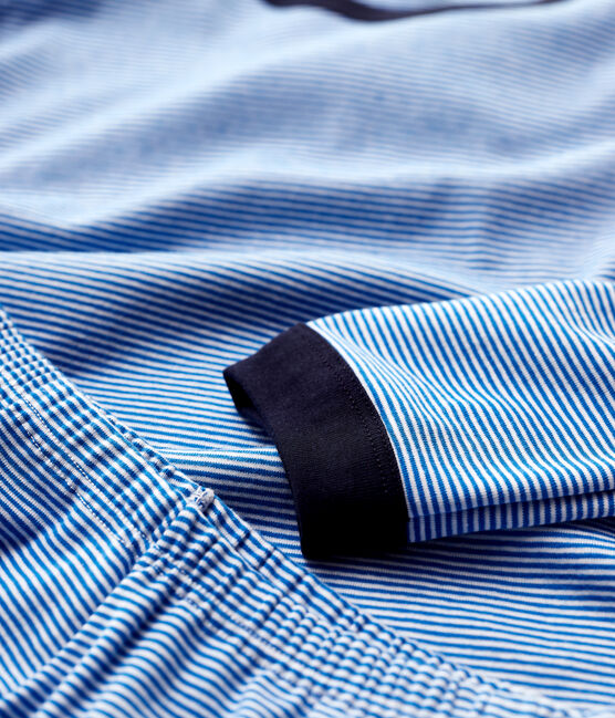 Kinderpyjama aus Baumwolle mit Ringelstreifen für Jungen blau RUISSEAU/weiss MARSHMALLOW