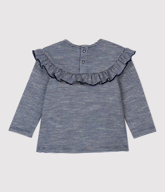 Baby-Bluse aus Wolle und Baumwolle blau MEDIEVAL/weiss MARSHMALLOW