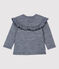 Baby-Bluse aus Wolle und Baumwolle blau MEDIEVAL/weiss MARSHMALLOW