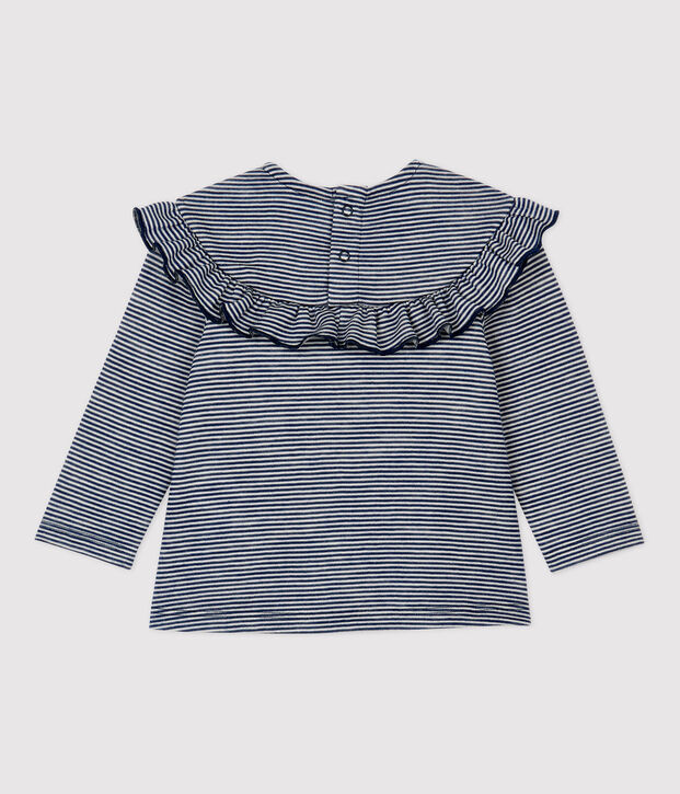 Baby-Bluse aus Wolle und Baumwolle blau/weiss