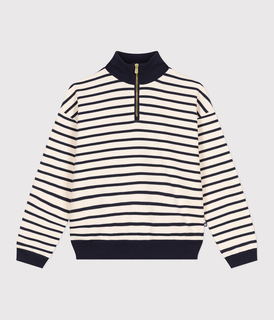 Damen-Sweatshirt mit Reißverschluss-Stehkragen aus aufgerautem Molton weiss AVALANCHE/blau SMOKING