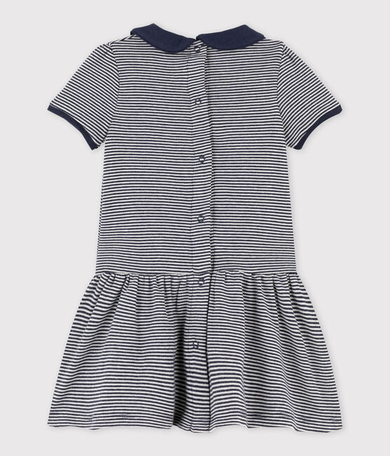 Baby-Mädchen-Kleid mit Milleraies-Ringelmuster blau SMOKING/beige COQUILLE