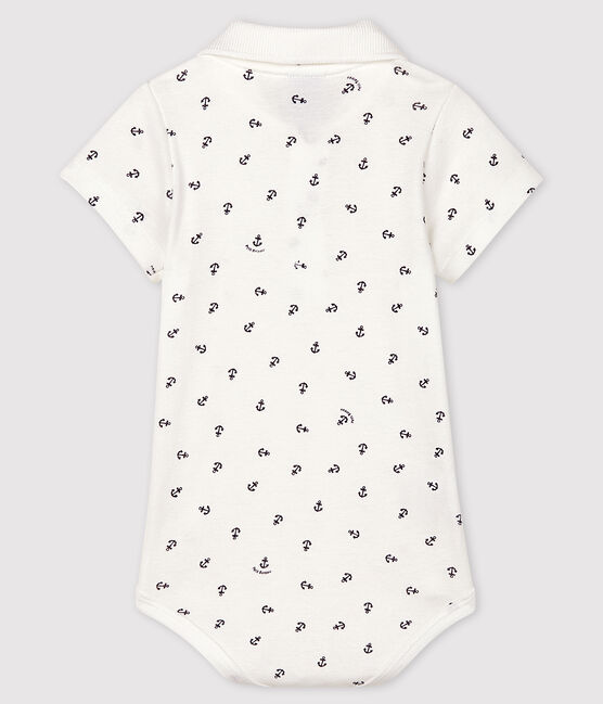 Kurzärmeliger Baby-Body aus Baumwolle mit Printmuster für Jungen weiss MARSHMALLOW/blau SMOKING