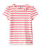 Geringeltes Mädchen-T-Shirt weiss MARSHMALLOW/rosa PETAL