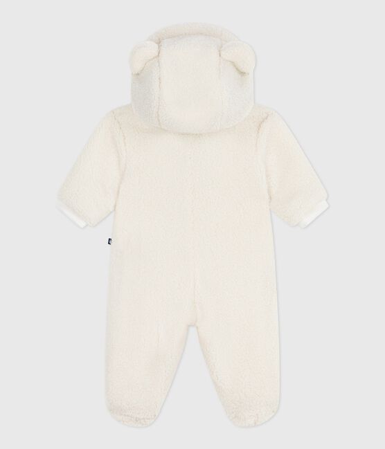 Baby-Schneeanzug aus Sherpa mit Öhrchen und Ringelstreifen-Futter  naturfarben MILK