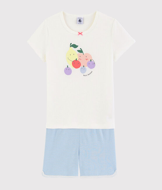 Kinder-Krzpyjama aus Baumwolle mit Obstmuster für Mädchen weiss MARSHMALLOW/weiss MULTICO