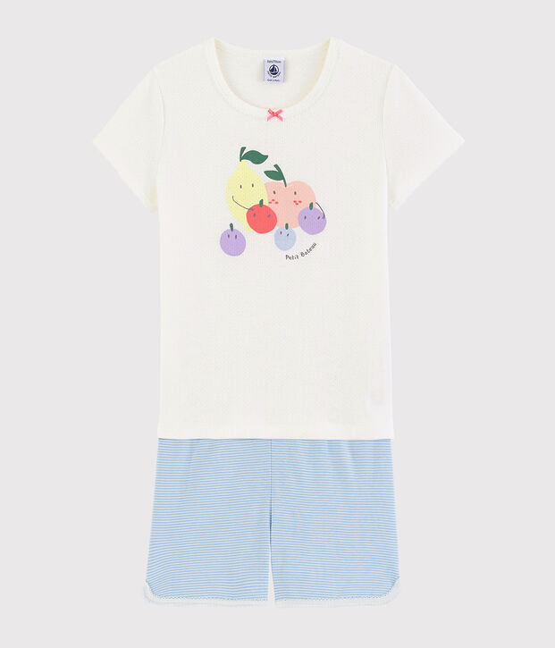 Kinder-Krzpyjama aus Baumwolle mit Obstmuster f&uuml;r M&auml;dchen weiss/vielfarbig