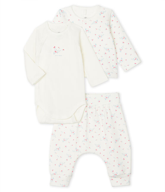 3-teiliges Baby-Set aus Doppeljersey, Unisex weiss MARSHMALLOW/weiss MULTICO