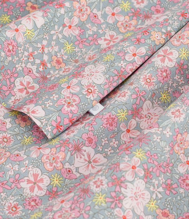 &Auml;rmelloses Kinder-Kleid aus Baumwolle mit Blumenmuster blau/vielfarbig