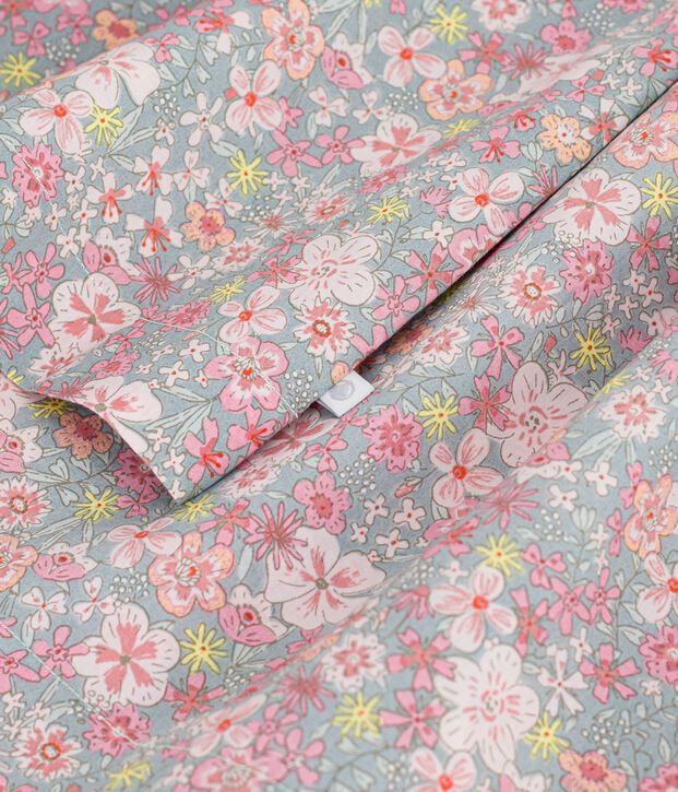 &Auml;rmelloses Kinder-Kleid aus Baumwolle mit Blumenmuster blau/vielfarbig