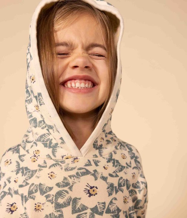 Kinder-Hoodie aus Molton f&uuml;r M&auml;dchen naturfarben/blau/vielfarbig