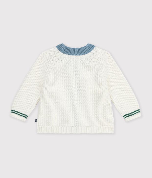 Baby-Cardigan aus Woll-/Baumwollstrick mit farblich abgesetzten Details weiss/vielfarbig