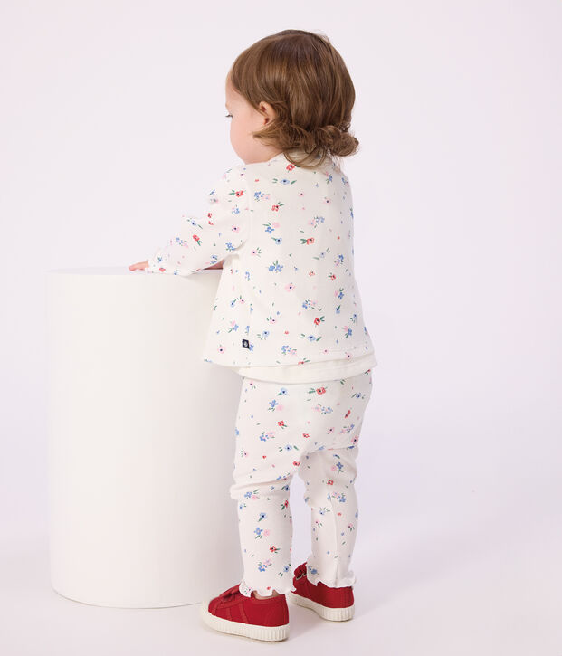 Baby-Leggings aus Baumwolle mit Blumenmuster weiss/vielfarbig