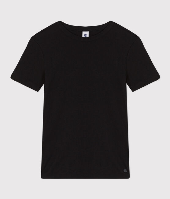 Kurzärmeliges Damen-T-Shirt L'ICONIQUE aus einfarbigem Rippstrick schwarz BLACK