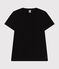 Kurzärmeliges Damen-T-Shirt "Le Droit" mit V-Ausschnitt aus feinem Jersey schwarz BLACK