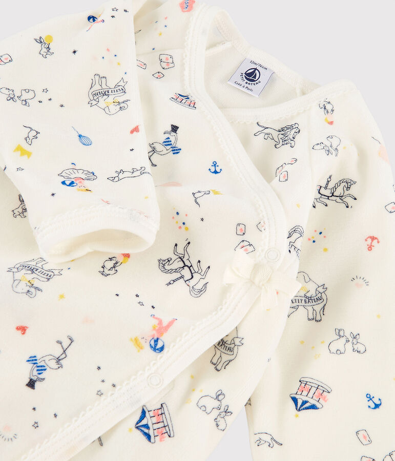 Baby-Strampler aus Nicki f&uuml;r M&auml;dchen weiss/vielfarbig