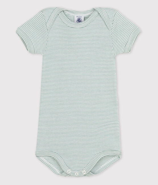 Kurzärmeliger Baby-Body für Mädchen blau PAUL/weiss MARSHMALLOW