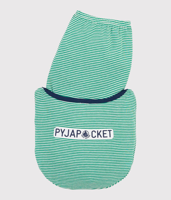 Kinderpyjama aus Rippstrick mit grünen Ringelstreifen für Jungen grün PRADO/weiss MARSHMALLOW
