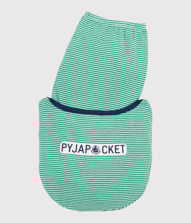 Kinderpyjama aus Rippstrick mit gr&uuml;nen Ringelstreifen f&uuml;r Jungen gr&uuml;n/weiss