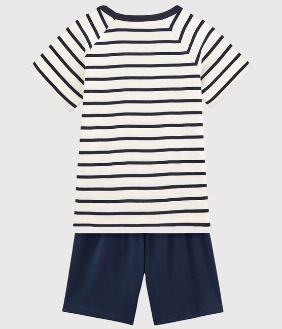 Kinder-Kurzpyjama aus Baumwolle mit Matrosenmuster für Jungen weiss MARSHMALLOW/blau SMOKING