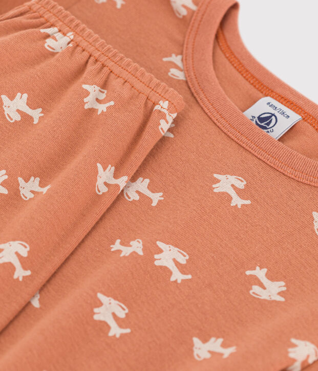 Kinderpyjama aus Baumwolle in schmaler Passform f&uuml;r M&auml;dchen rosa/naturfarben