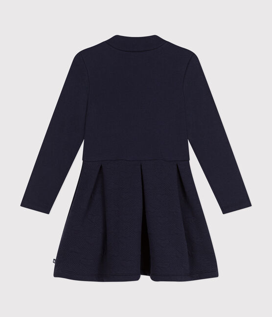 Langärmeliges Kinder-Kleid aus zwei Stoffen für Mädchen blau SMOKING