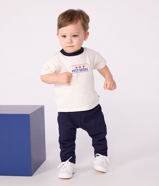 Langärmeliges Baby-T-Shirt aus Baumwolle mit Vintage-Logo weiss MARSHMALLOW