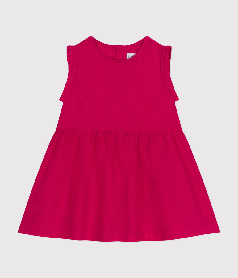 &Auml;rmelloses Babykleid aus Leinen rosa