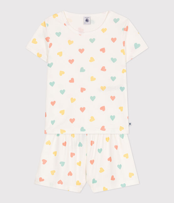 Kinder-Kurzpyjama aus Baumwolle mit Herzmotiv weiss MARSHMALLOW/weiss MULTICO