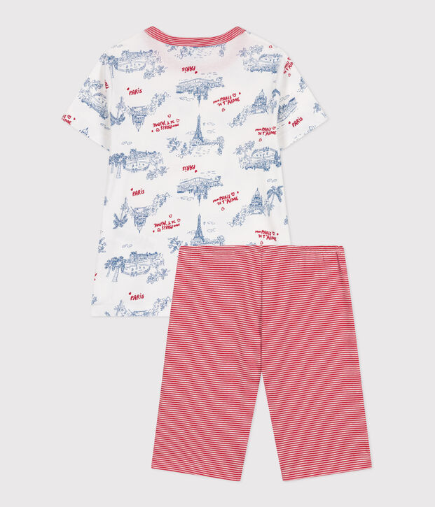Halblanger Kinder-Kurzpyjama aus Baumwolle mit Paris-Motiven weiss/vielfarbig