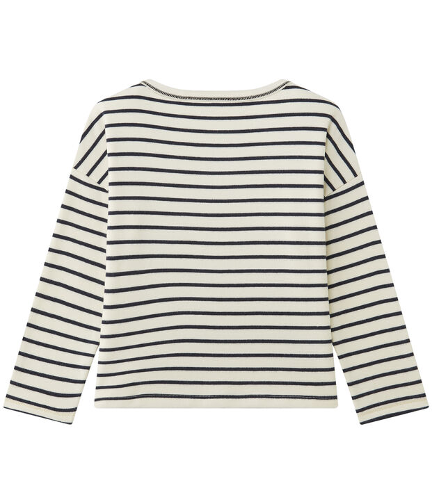 Sweat shirt fille ray&eacute; weiss/blau