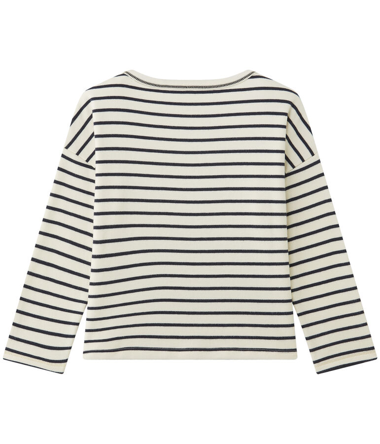 Sweat shirt fille ray&eacute; weiss/blau