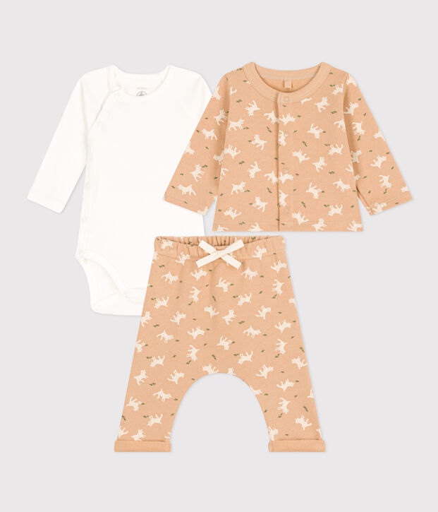 Baby-Set aus bedrucktem Molton beige/vielfarbig