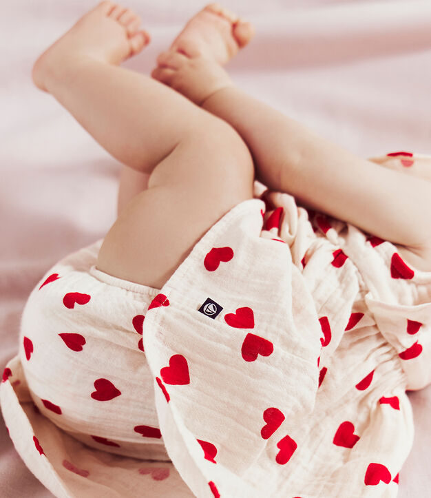 Baby-Kleid aus Baumwolle mit Herzmotiven und dazugeh&ouml;riger Bloomer rot/rot