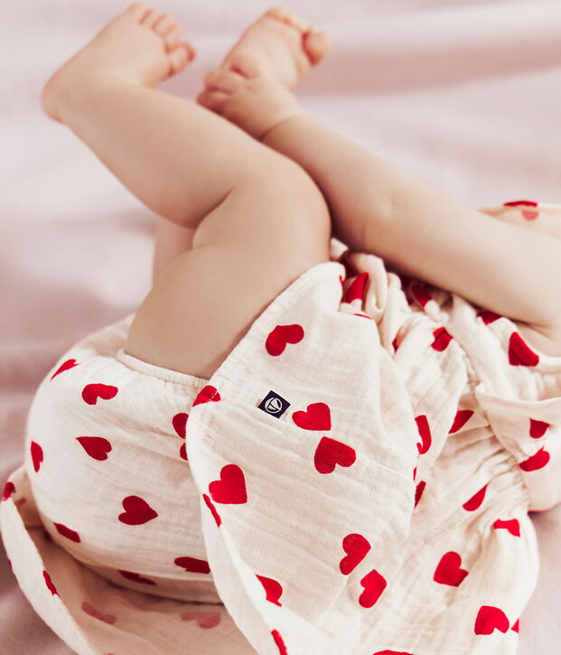 Baby-Kleid aus Baumwolle mit Herzmotiven und dazugeh&ouml;riger Bloomer rot/rot
