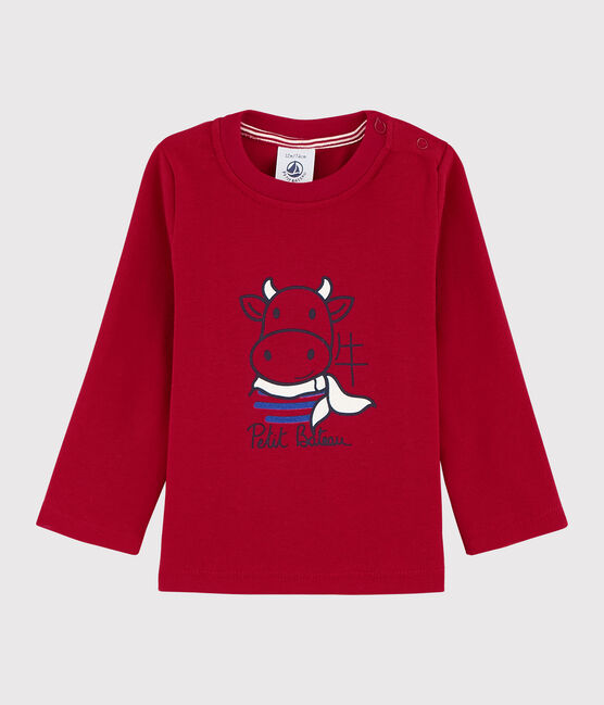 Langärmeliges Baby-T-Shirt aus Baumwolle für Jungen rot TERKUIT