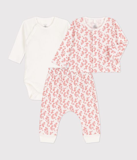 3er-Baby-Set aus Bio-Baumwolle mit Hawaiimuster weiss MARSHMALLOW/ PAPAYE