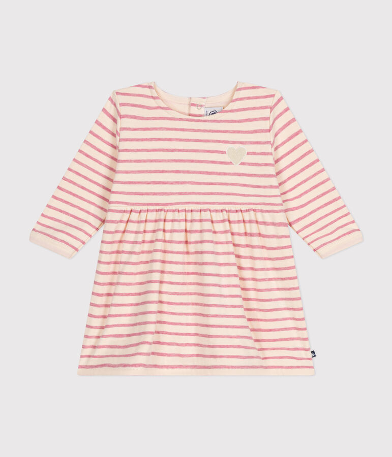 Lang&auml;rmeliges Baby-Kleid aus Doppeljersey naturfarben/rosa