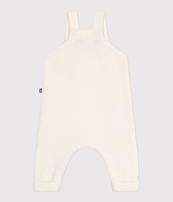 Einfarbige Baby-Latzhose aus Woll- und Baumwollstrick weiss MARSHMALLOW