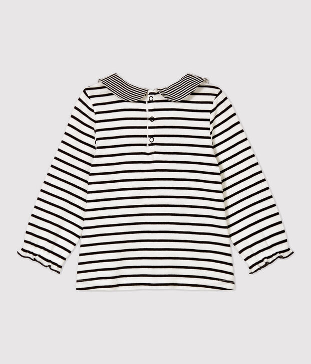 Lang&auml;rmelige Baby-Bluse aus Baumwolle. weiss/blau