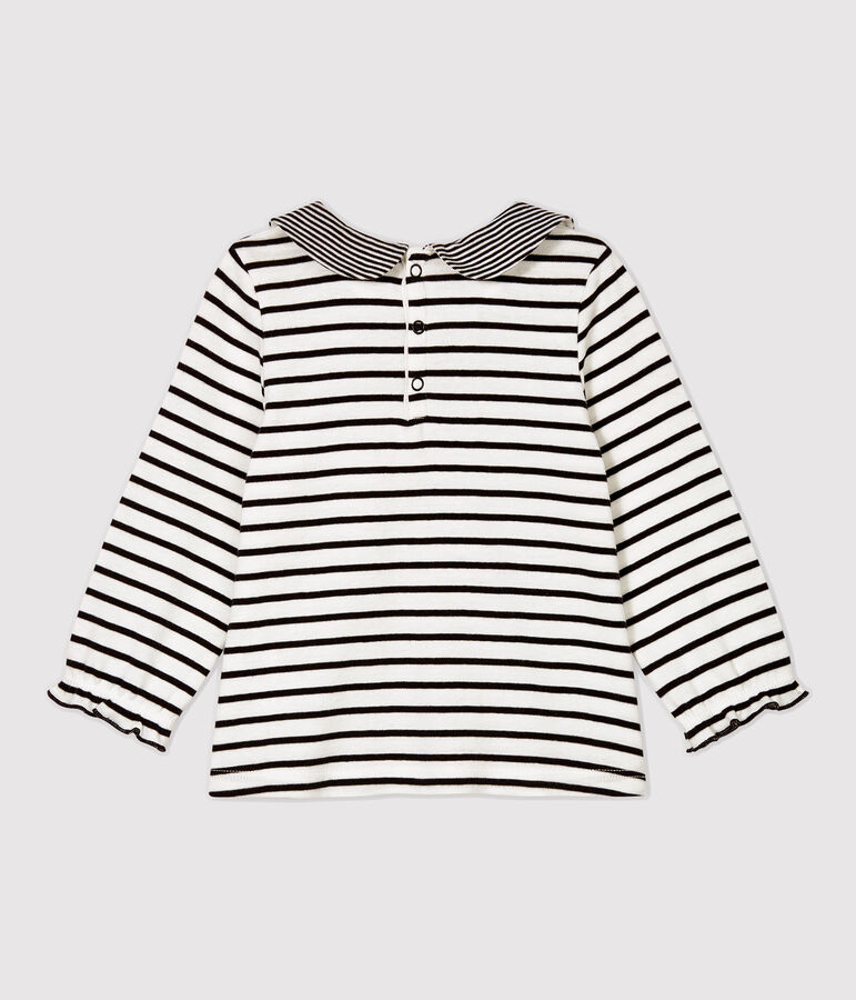 Lang&auml;rmelige Baby-Bluse aus Baumwolle. weiss MARSHMALLOW/blau SMOKING