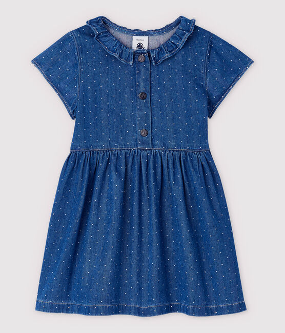 Baby-Kleid aus hellem Denim mit Polka-Dot-Muster für Mädchen blau DENIM CLAIR