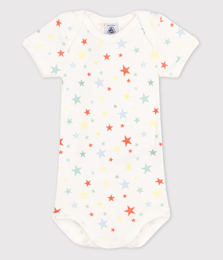 Kurz&auml;rmeliger Baby-Body weiss MARSHMALLOW/orange OURSIN
