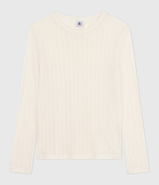 Langärmeliges Damen-T-Shirt L’Iconique aus Baumwolle mit Lochstickerei naturfarben MILK