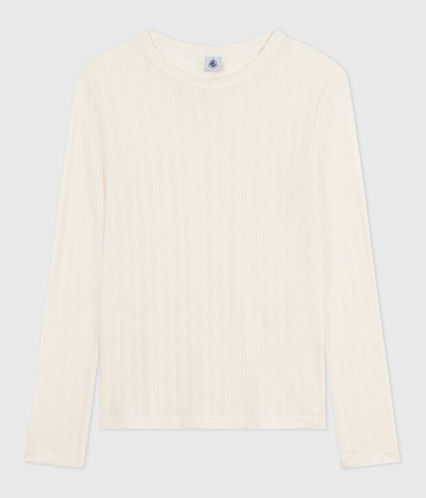 Lang&auml;rmeliges Damen-T-Shirt L&rsquo;Iconique aus Baumwolle mit Lochstickerei MILK