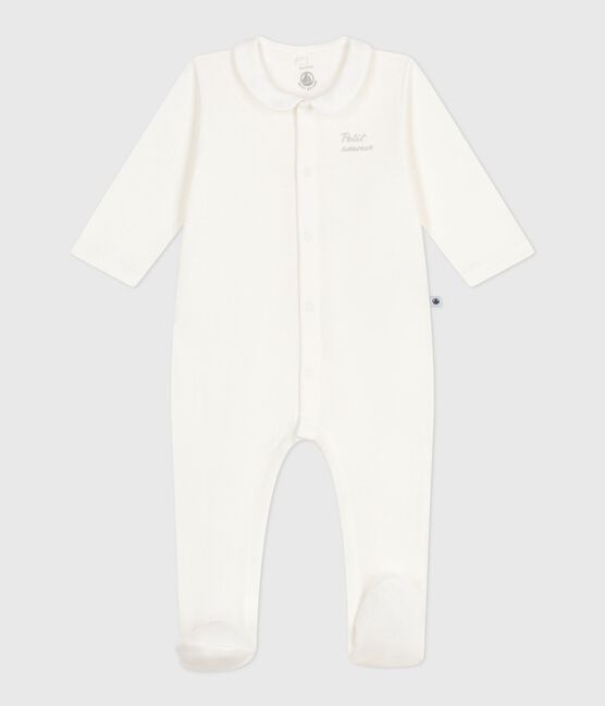Strampler aus Doppeljersey mit einfarbigem Kragen weiss MARSHMALLOW