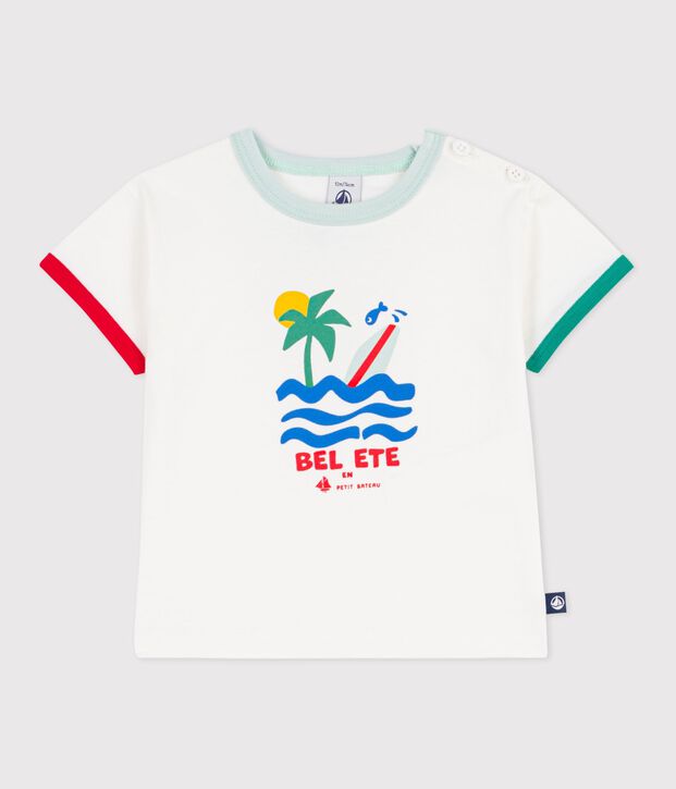 Kurz&auml;rmeliges Baby-T-Shirt aus Baumwolle mit Motiv weiss