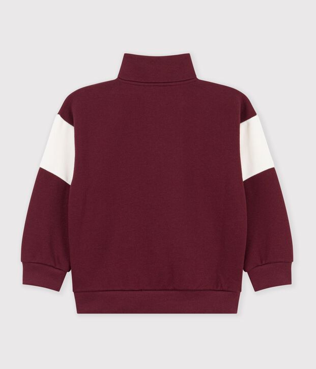 Kinder-Sweatshirt mit Rei&szlig;verschluss-Kragen aus Baumwolle im Colorblock rot/naturfarben